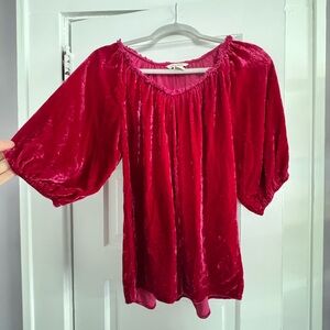 Sundance, silk and rayon velvet top, fuchsia, size medium.